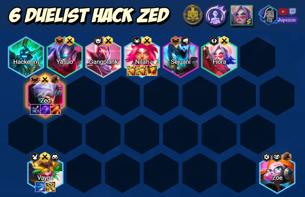 6 duelistas Zed Hack Posicionamiento TFT Set 8